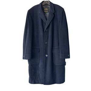 Vintage 50s Filene's Cashmere Top Coat Large Navy Blue Overcoat Hand Tailored